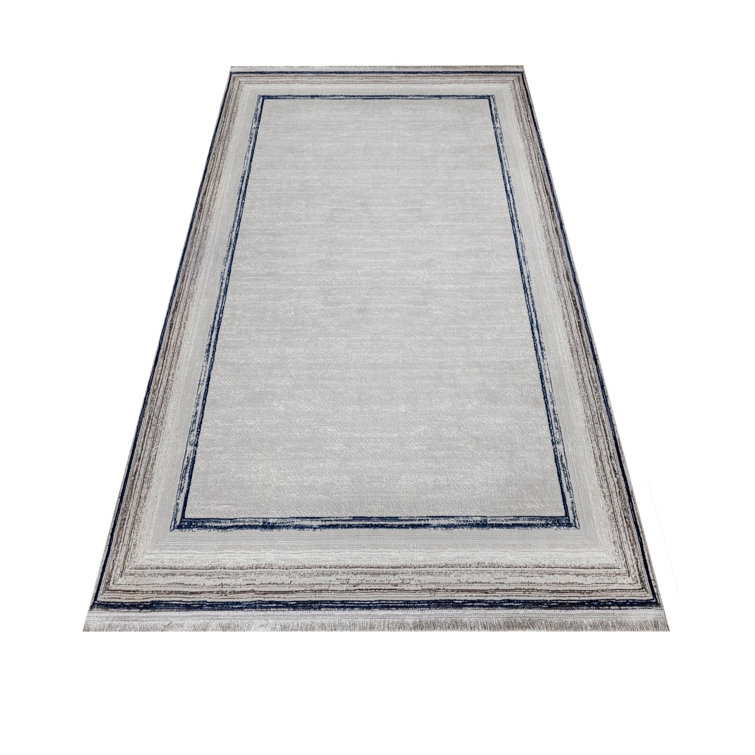 Ebern Designs Pamfilica Grey Framed Polyester Machine Made Area Rug